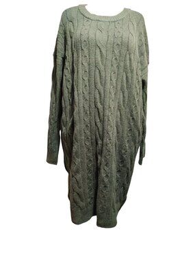 Time and Tru Plus Size XXXL Green Cable Knit Sweater Dress Longline Cozy NWT